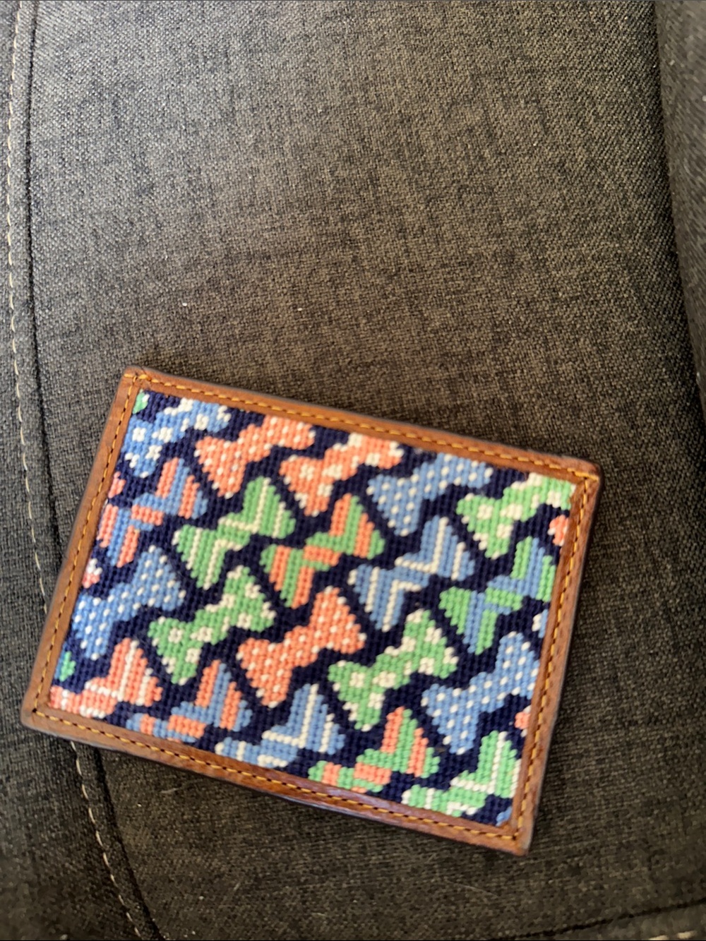 Needlepoint Card Wallet with Colorful Bow Pattern